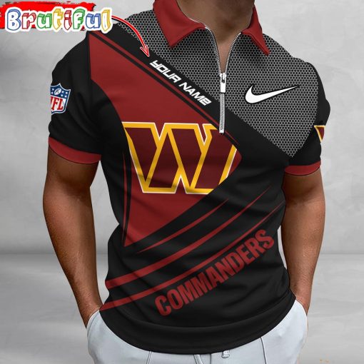 NFL Washington Commanders Custom Name Fan Edition Zipper Polo Shirt