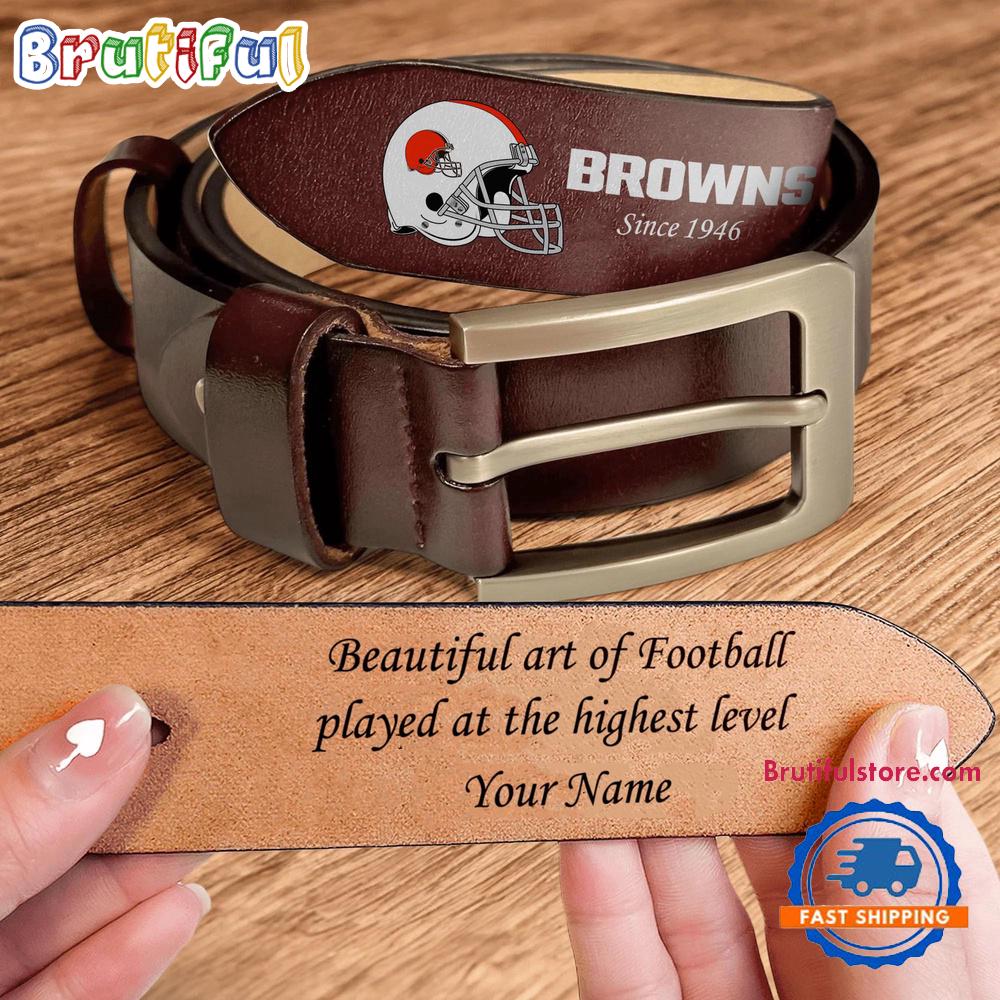 NFL Cleveland Browns Custom Name Leather Belt NFL Cleveland Browns Custom Name Leather Belt