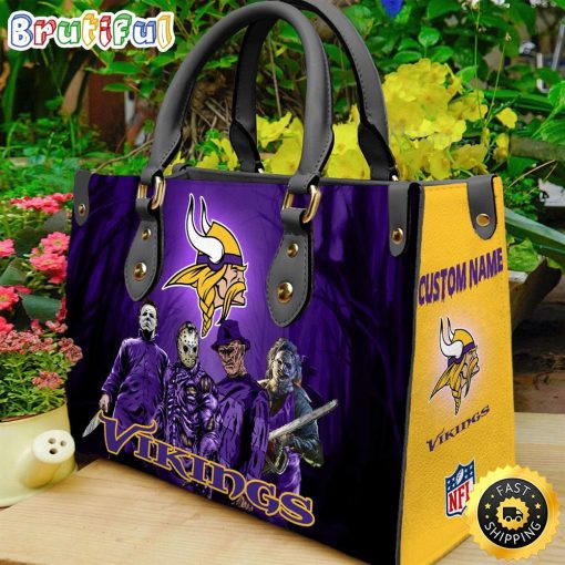 NFL Minnesota Vikings Custom Name Halloween Edition Leather Hand Bag